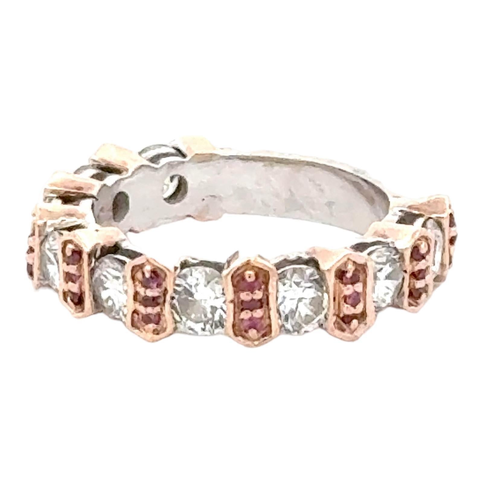 Women's Diamond & Ruby 14 Karat Two Tone Gold Wedding Band Stackable Ring