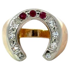 Diamond & Ruby 14K Gold Vintage Horseshoe Ring