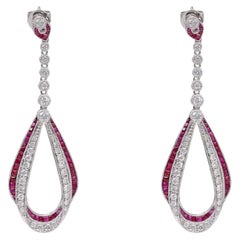 Diamond Ruby 14k White Gold Dangle Earrings