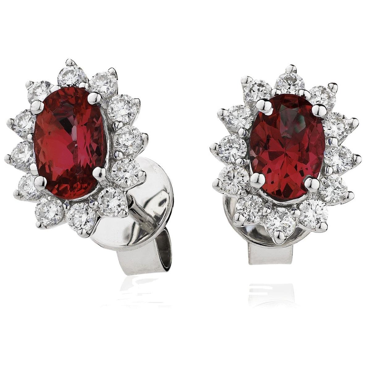 Diamond Ruby 1.66ct Cluster Earrings Round Oval Studs Modern 18 Karat White Gold For Sale 4