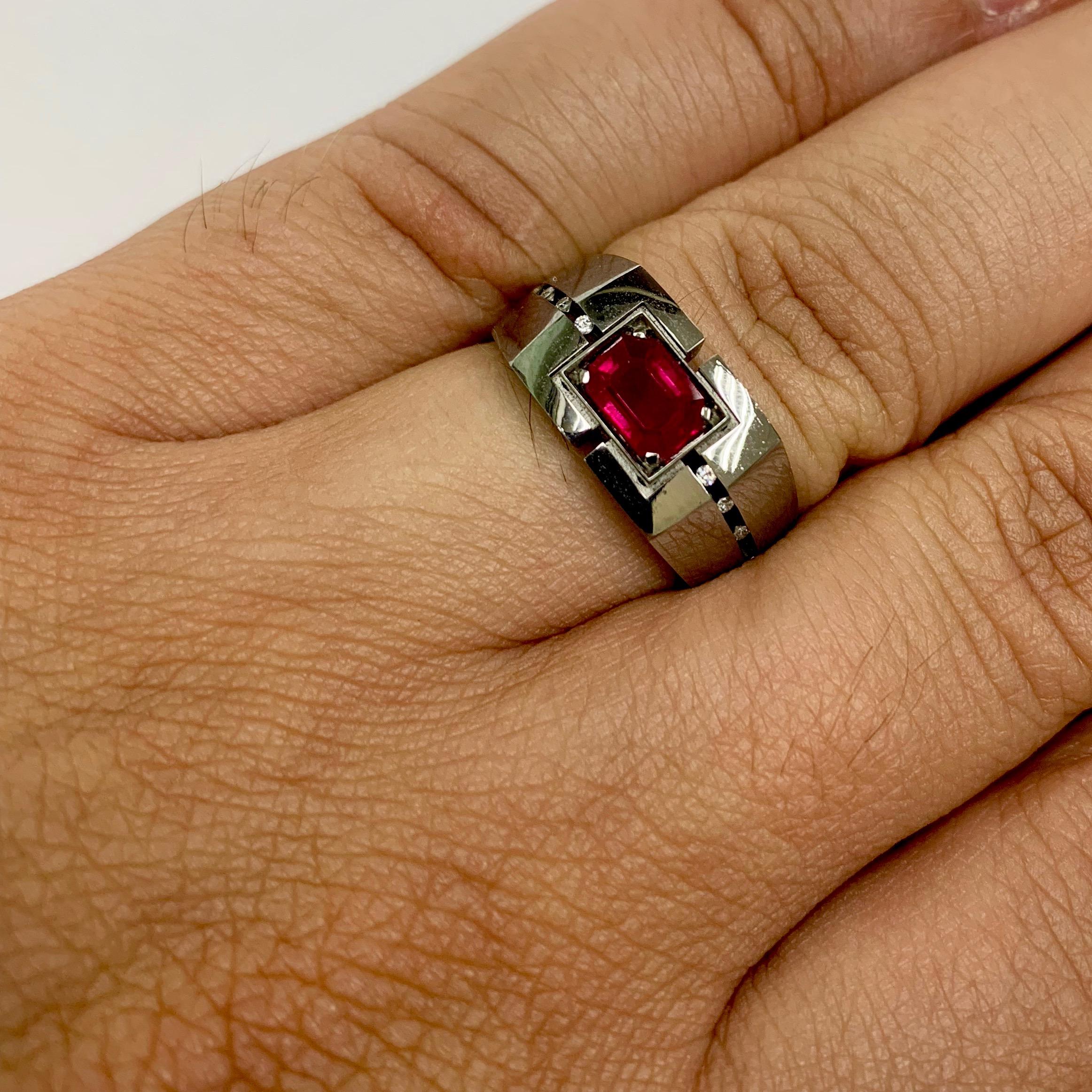 Diamond Ruby 18 Karat Black Gold Male Ring In New Condition For Sale In Bangkok, TH