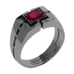 Bague masculine en or noir 18 carats avec diamants et rubis