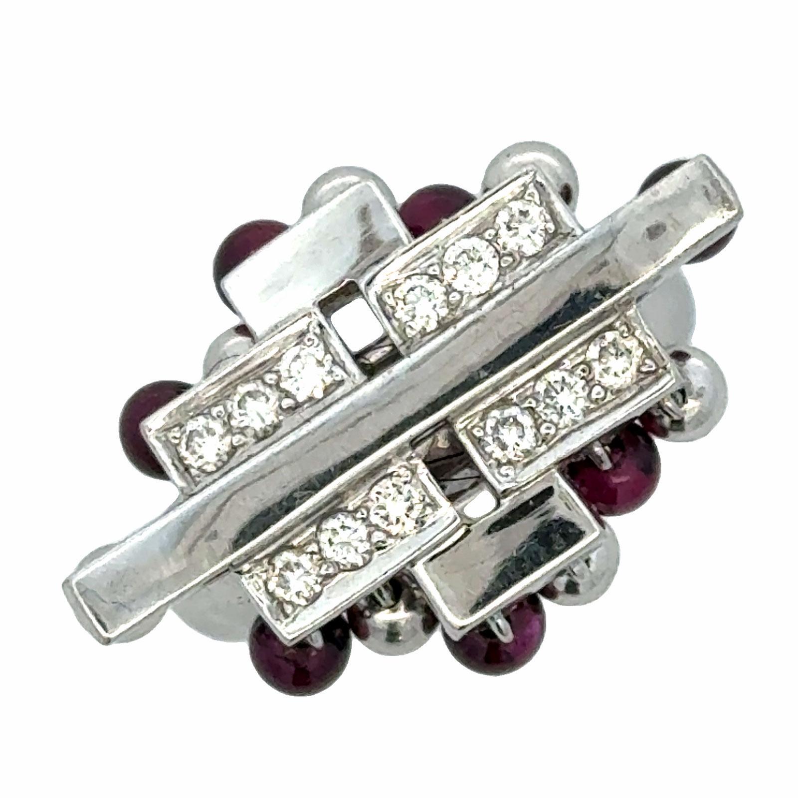 Diamant-Rubin 18 Karat Weißgold Contemporary Cocktail Vintage Ring (Art déco) im Angebot