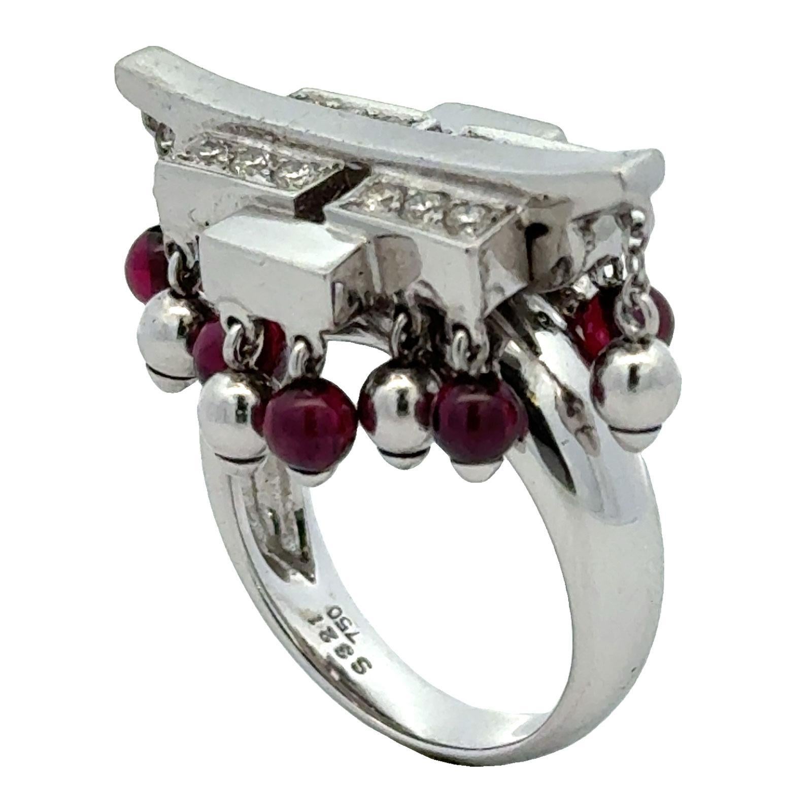 Diamant-Rubin 18 Karat Weißgold Contemporary Cocktail Vintage Ring im Zustand „Hervorragend“ im Angebot in Boca Raton, FL