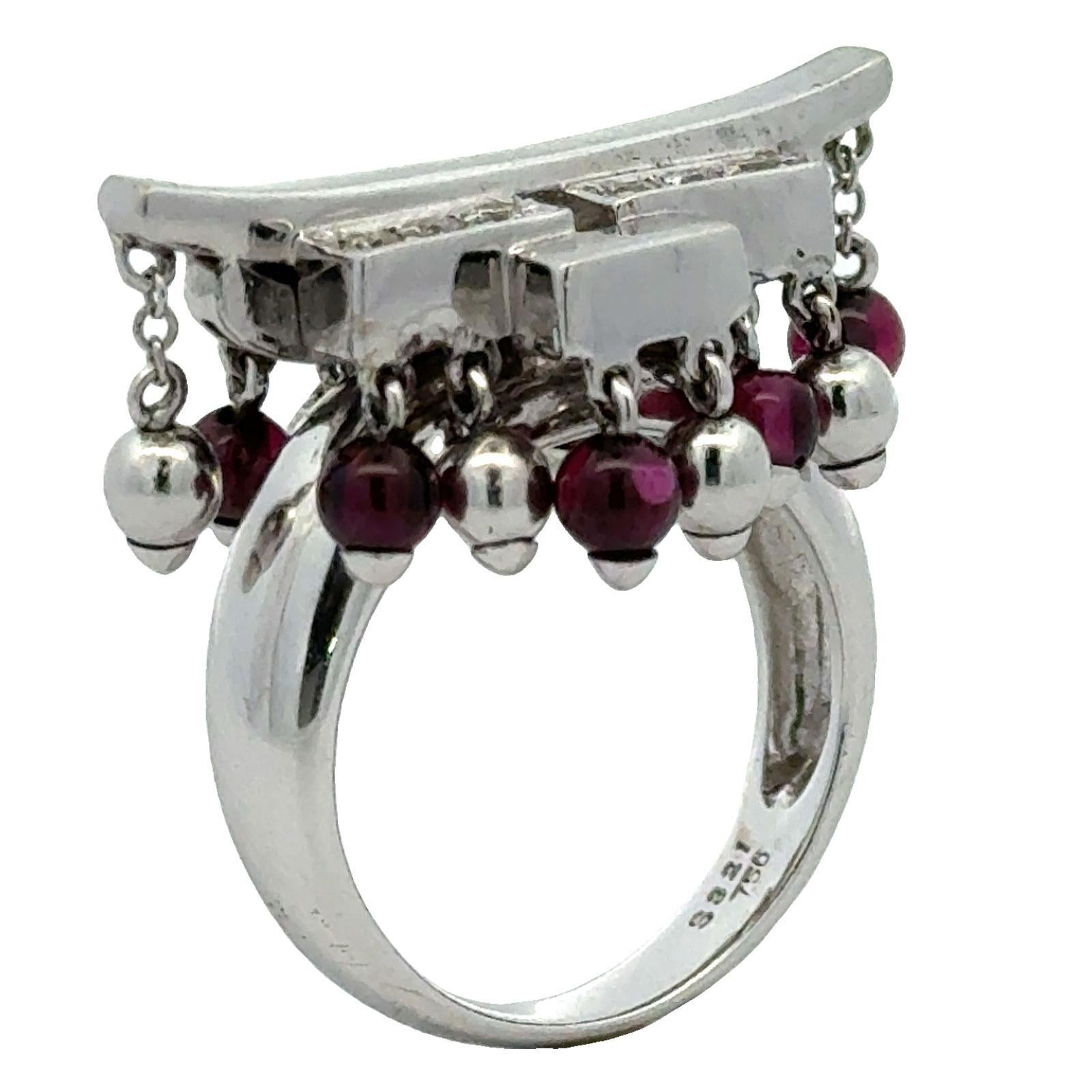 Diamant-Rubin 18 Karat Weißgold Contemporary Cocktail Vintage Ring im Angebot 1
