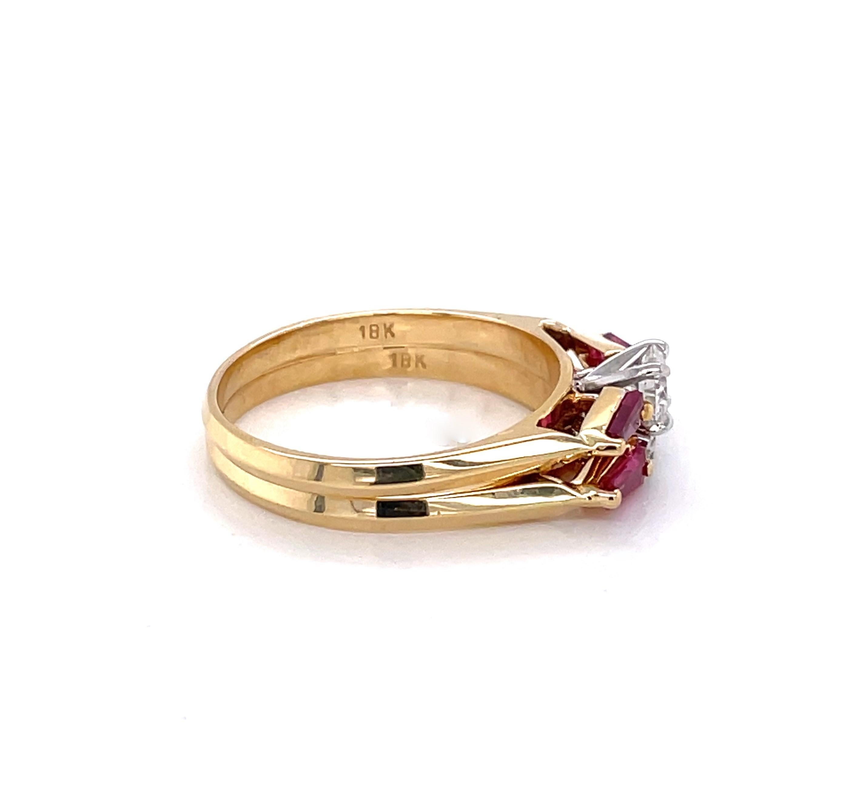 Diamond Ruby 18 Karat Yellow Gold Double Stacking Ring Set For Sale 1