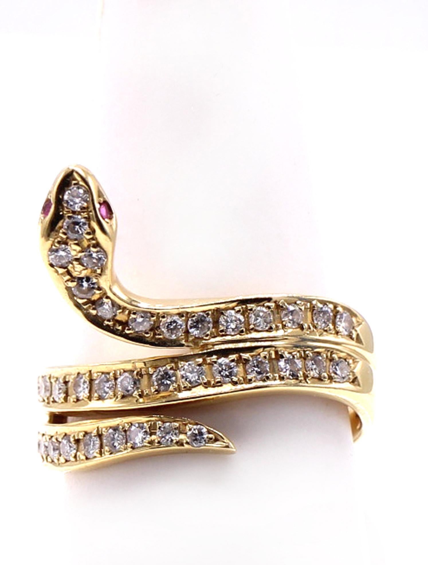 Bague serpent en or jaune 18 carats diamant rubis en vente 1