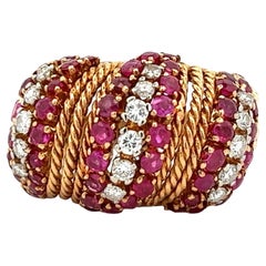 Diamond Ruby 18 Karat Yellow Gold Textured Dome Estate Cocktail Ring