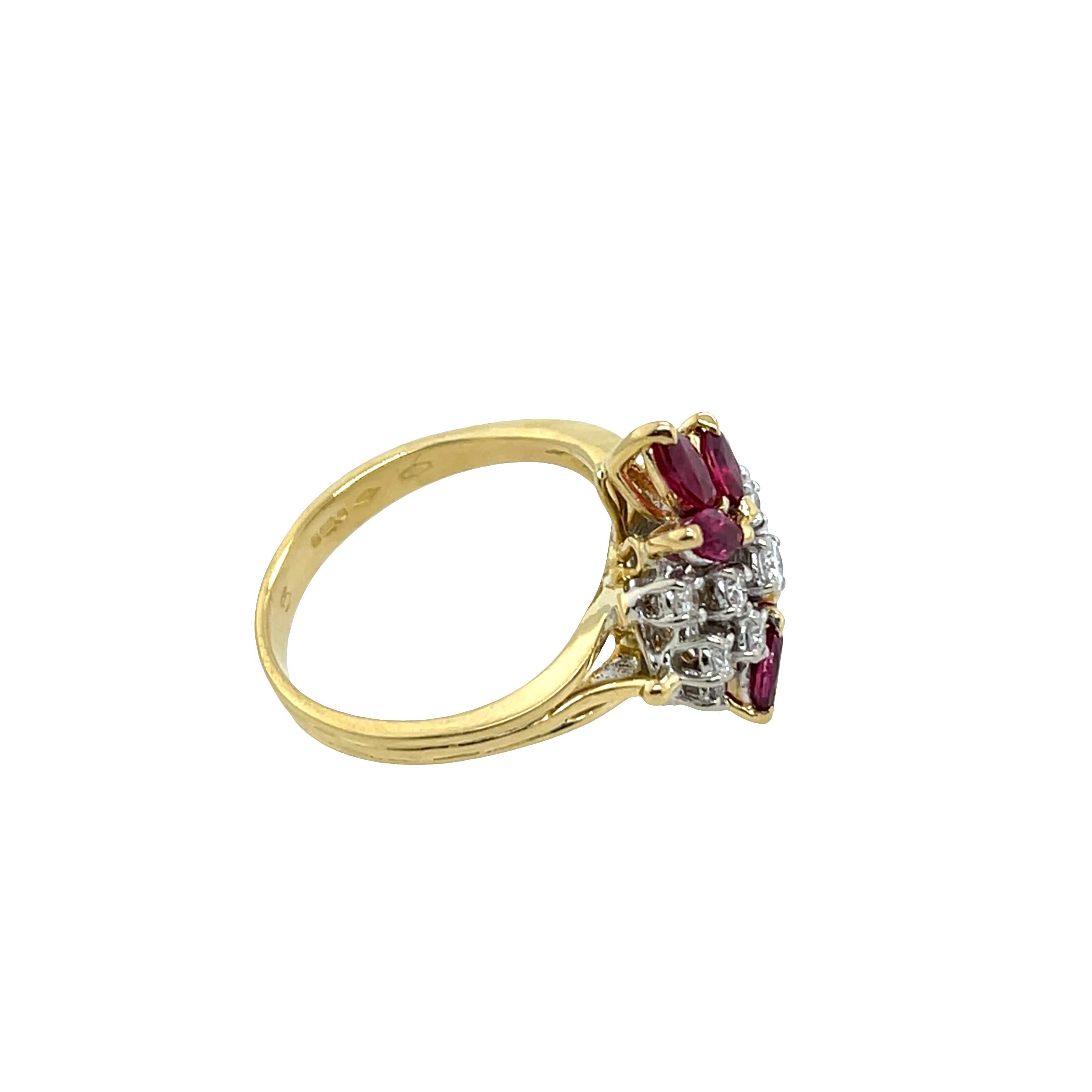 Round Cut Diamond & Ruby 18ct Yellow & White Gold Cluster Ring For Sale