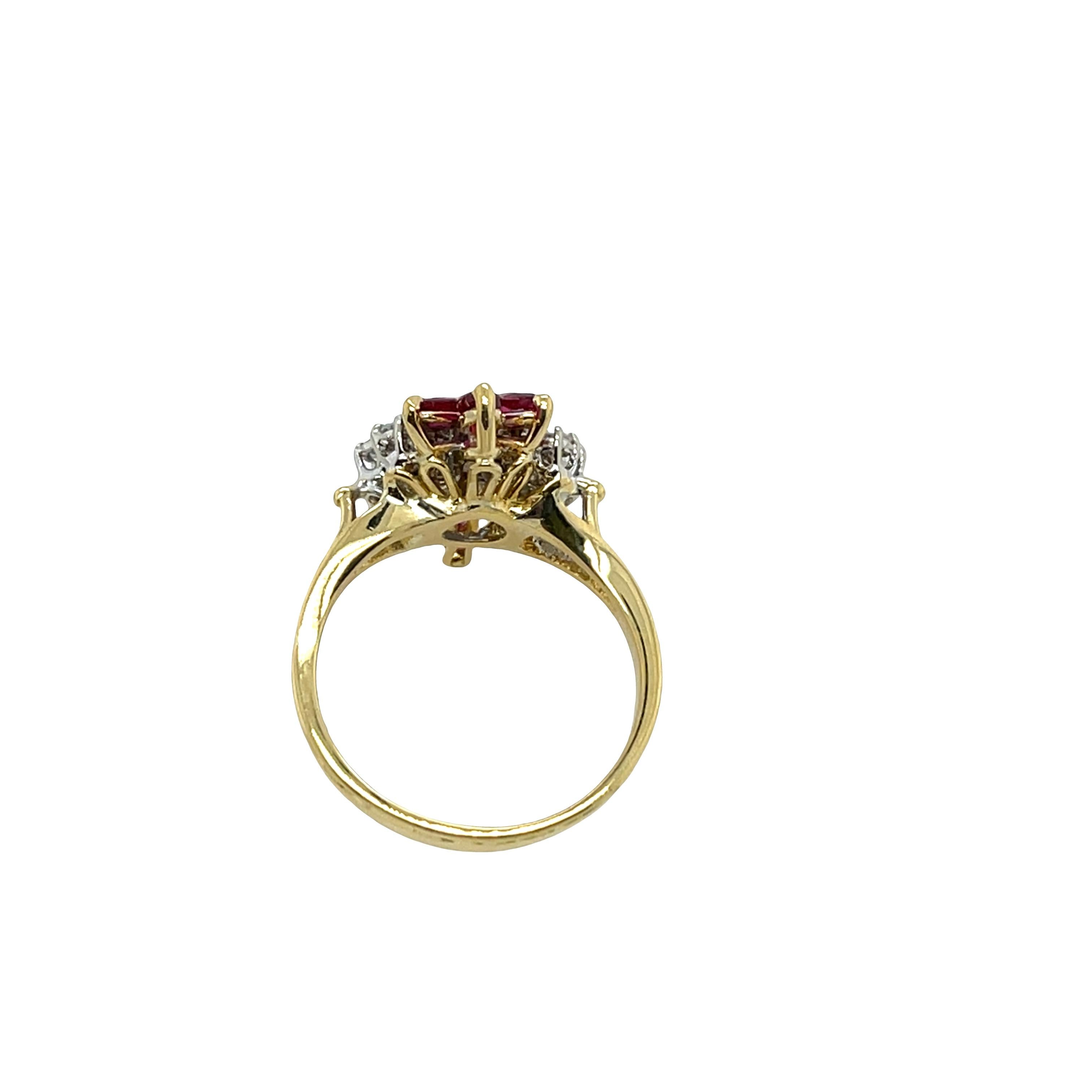 Diamond & Ruby 18ct Yellow & White Gold Cluster Ring In Excellent Condition For Sale In London, GB
