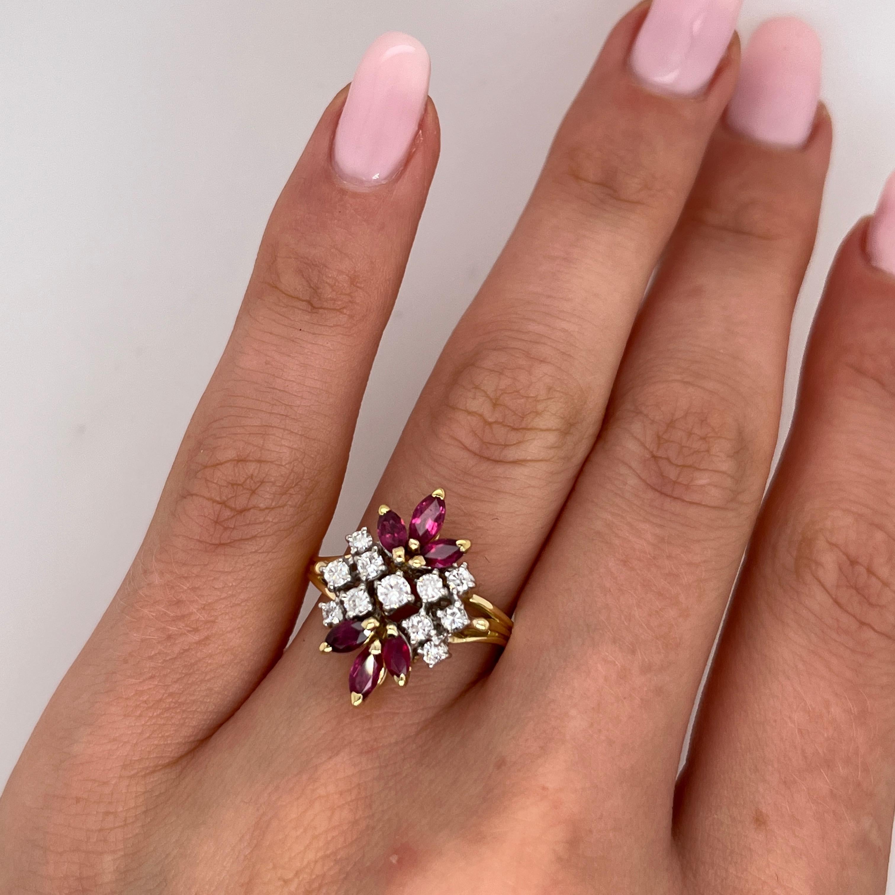 Diamond & Ruby 18ct Yellow & White Gold Cluster Ring For Sale 1