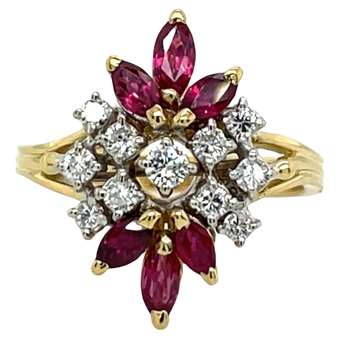 Diamond & Ruby 18ct Yellow & White Gold Cluster Ring For Sale