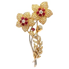 Diamond Ruby 18k Gold Platinum Bouquet Brooch