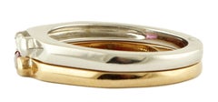 Anello doppio con diamante, rubino e oro bianco e rosa 18 carati