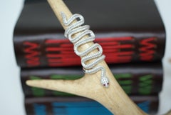Diamond, Ruby and 18 Karat White Gold Snake Ring