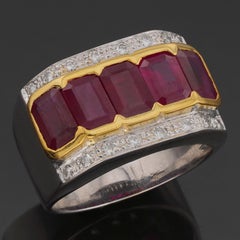 Diamond Burma Ruby 18k White Yellow Gold Ring. GIA