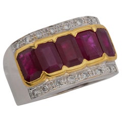 Diamond Burma Ruby 18k White Yellow Gold Ring. GIA