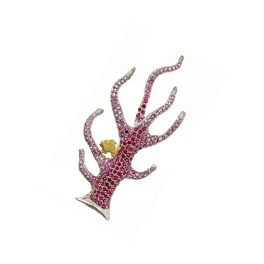 18k. White and Yellow Gold. 203 Matching Rubies (2.80ct.). Diamonds, Rubies. This Unique Piece invokes thoughts of our priceless heritage of Coral Formations and all the Sea Life they support. This piece was made in Manhattan entirely by hand, and