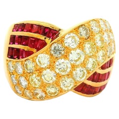 Crossing-Ring, Diamant Rubin 18k Gelbgold
