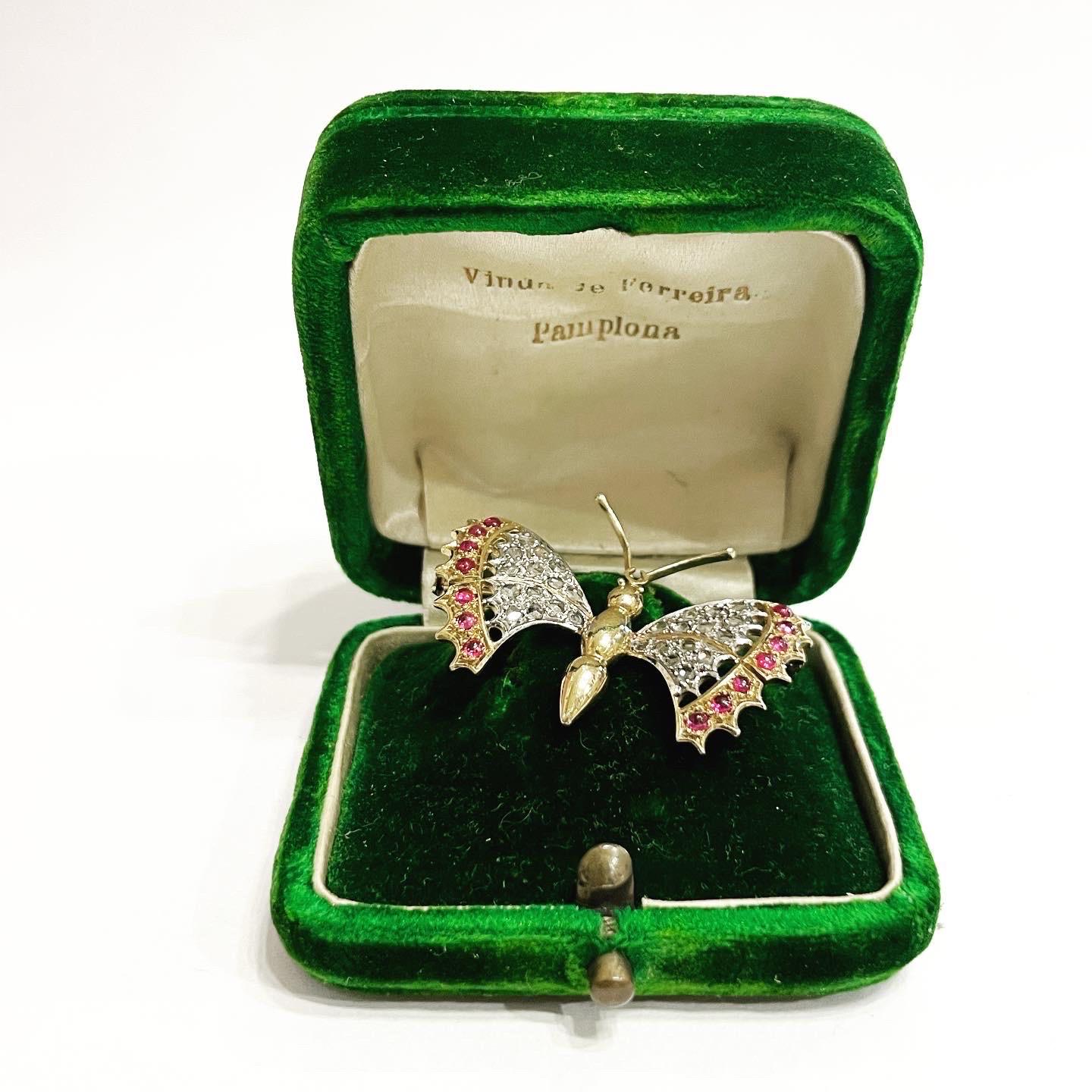 Diamond Ruby 18k Yellow White Gold Butterfly Pin Brooch For Sale 5