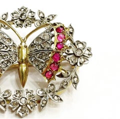 Diamond Ruby 18k Yellow White Gold Butterfly Pin Brooch