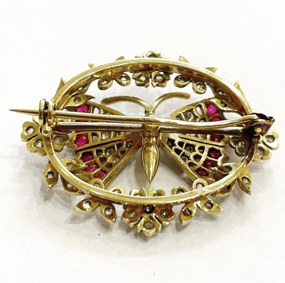 Modern Diamond Ruby 18k Yellow White Gold Butterfly Pin Brooch For Sale