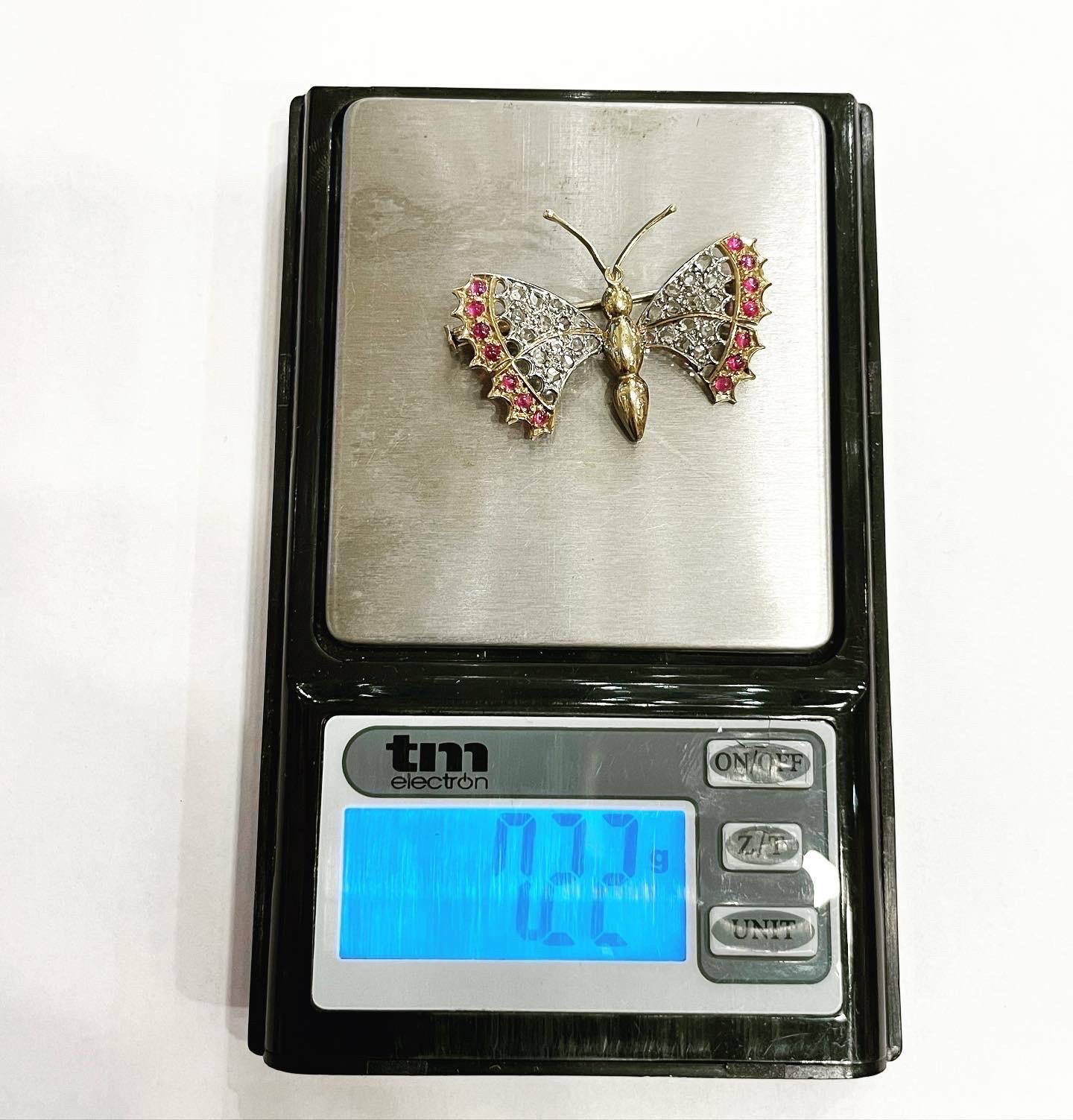 Diamond Ruby 18k Yellow White Gold Butterfly Pin Brooch For Sale 1