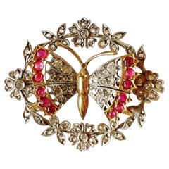 Broche Mariposa Diamante Rubí Oro Amarillo Blanco 18k