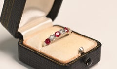 Round Cut Diamond and Ruby Wedding Band. Alternate Half Eternity Platinum Band