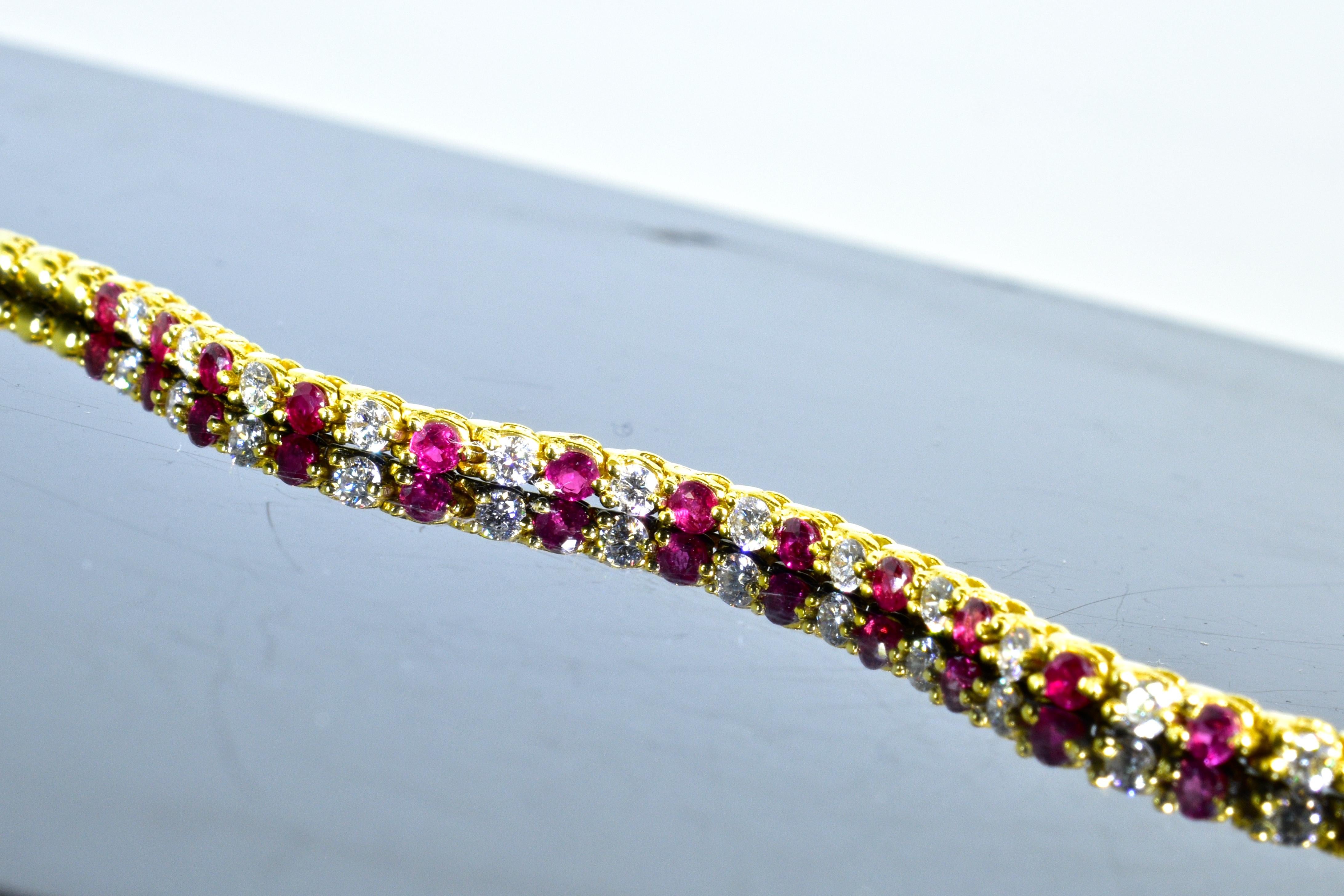 Diamond, Ruby and 18 Karat Bracelet In Excellent Condition In Aspen, CO