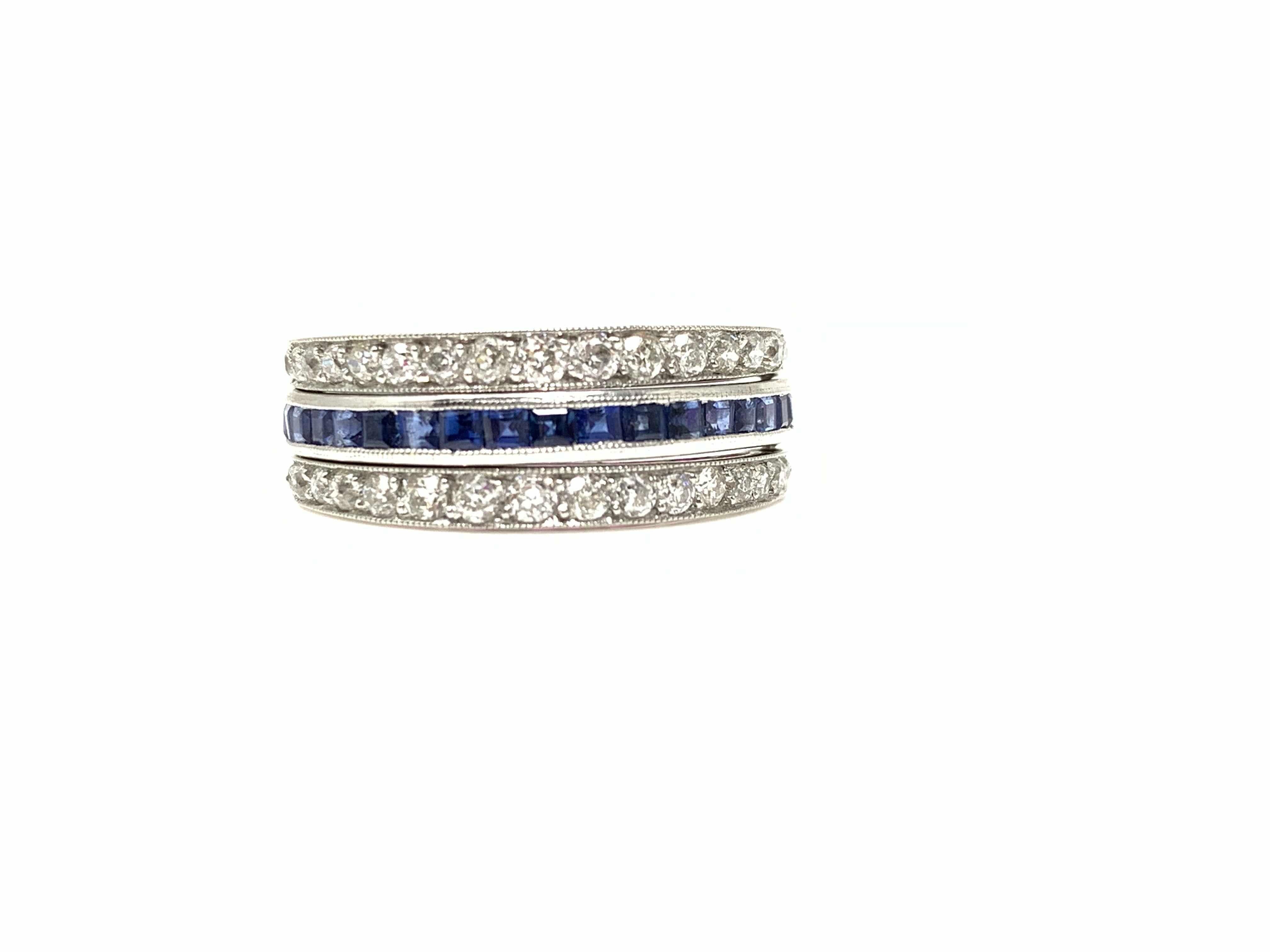 Diamond, Ruby and Blue Sapphire Flip Flop Twin Ring in Platinum For Sale 5