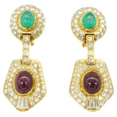 Vintage Diamond Ruby and Emerald Ear-Pendants