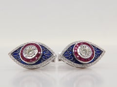 Diamond, Ruby and Enamel Cufflinks in 18 Karat Gold