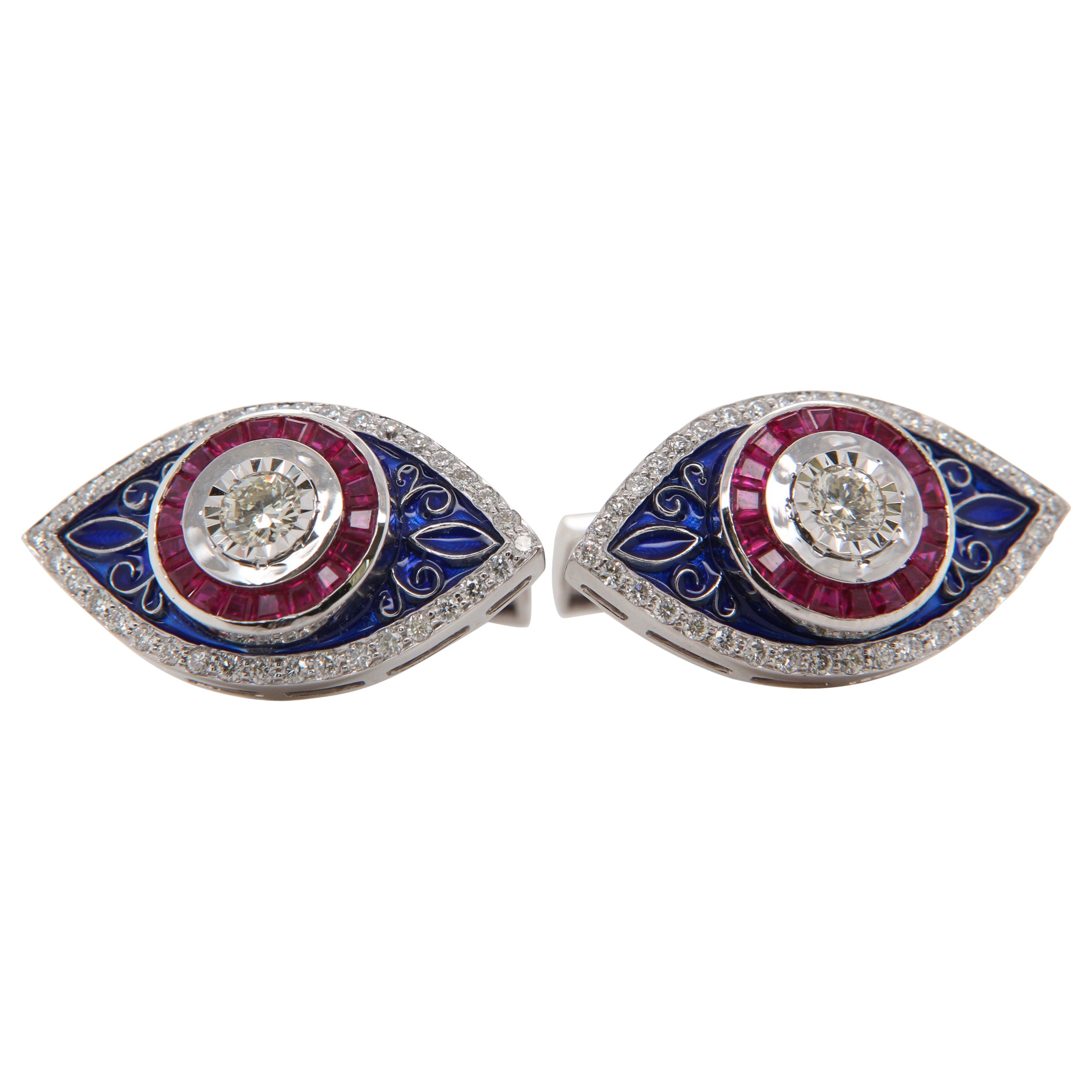 Diamond, Ruby and Enamel Cufflinks in 18 Karat Gold