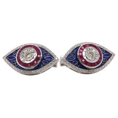 Diamond, Ruby and Enamel Cufflinks in 18 Karat Gold