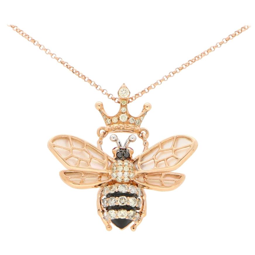 Diamond, Ruby and Mother of Pearl Queen Bee Necklace in 18k Rose Gold ...