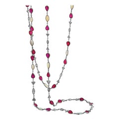 Diamond, Ruby, and Opal by the Yard Platinum Necklace