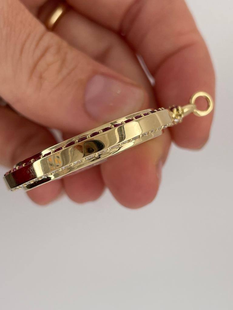 Diamond, Ruby and Pink Sapphire Pendant with Carved Intaglio For Sale 14
