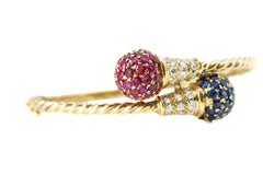 Diamond, Ruby and Sapphire 18 Karat Gold Bangle Bracelet