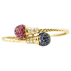Diamond, Ruby and Sapphire 18 Karat Gold Bangle Bracelet Diamond, Ruby and Sapphire 18 Karat Gold Bangle Bracelet