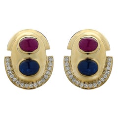 Diamond, Ruby and Sapphire Earrings
