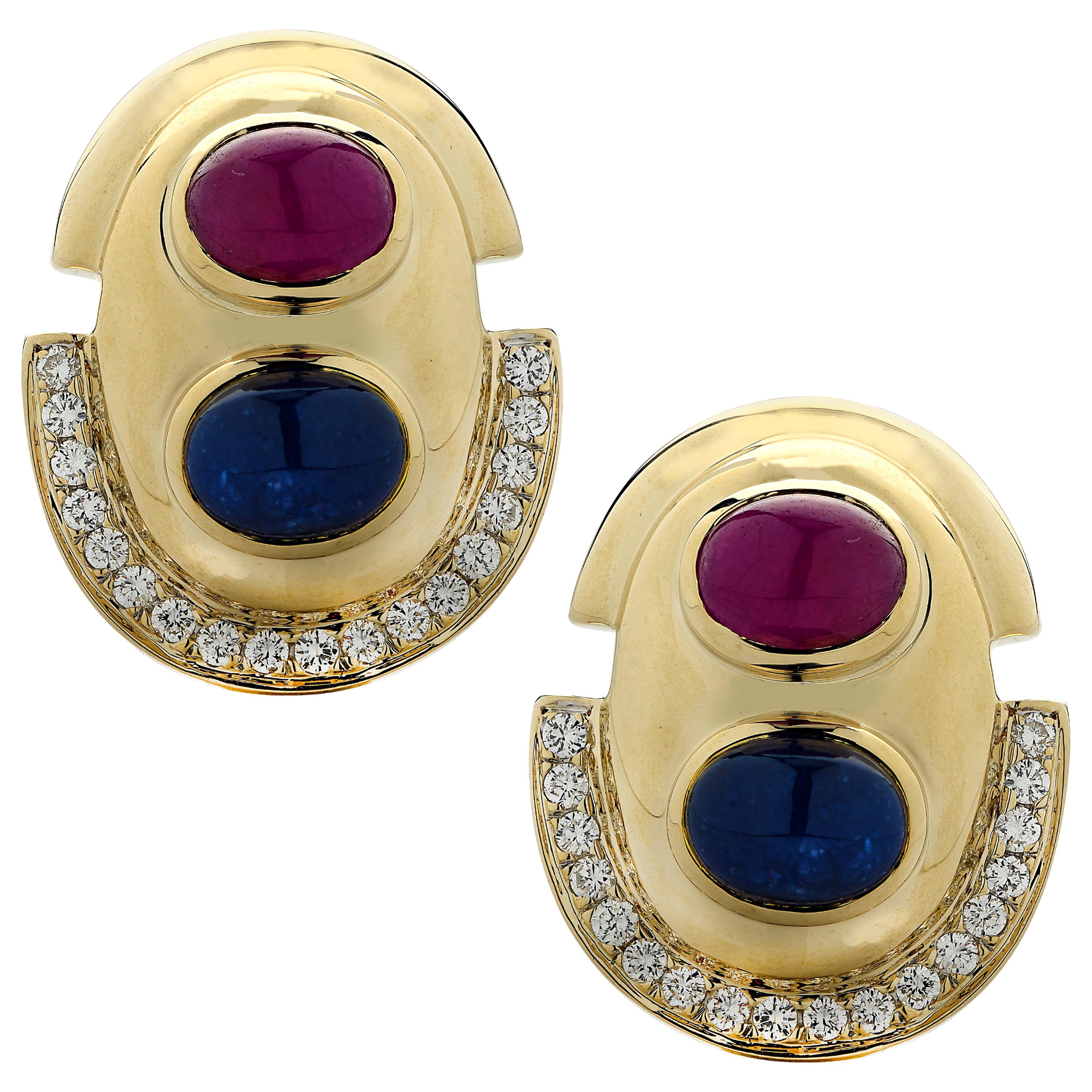 Diamond, Ruby and Sapphire Earrings