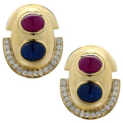 Vintage Diamond, Ruby and Sapphire Earrings