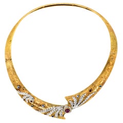 Diamond Ruby and Sapphire Gold Choker