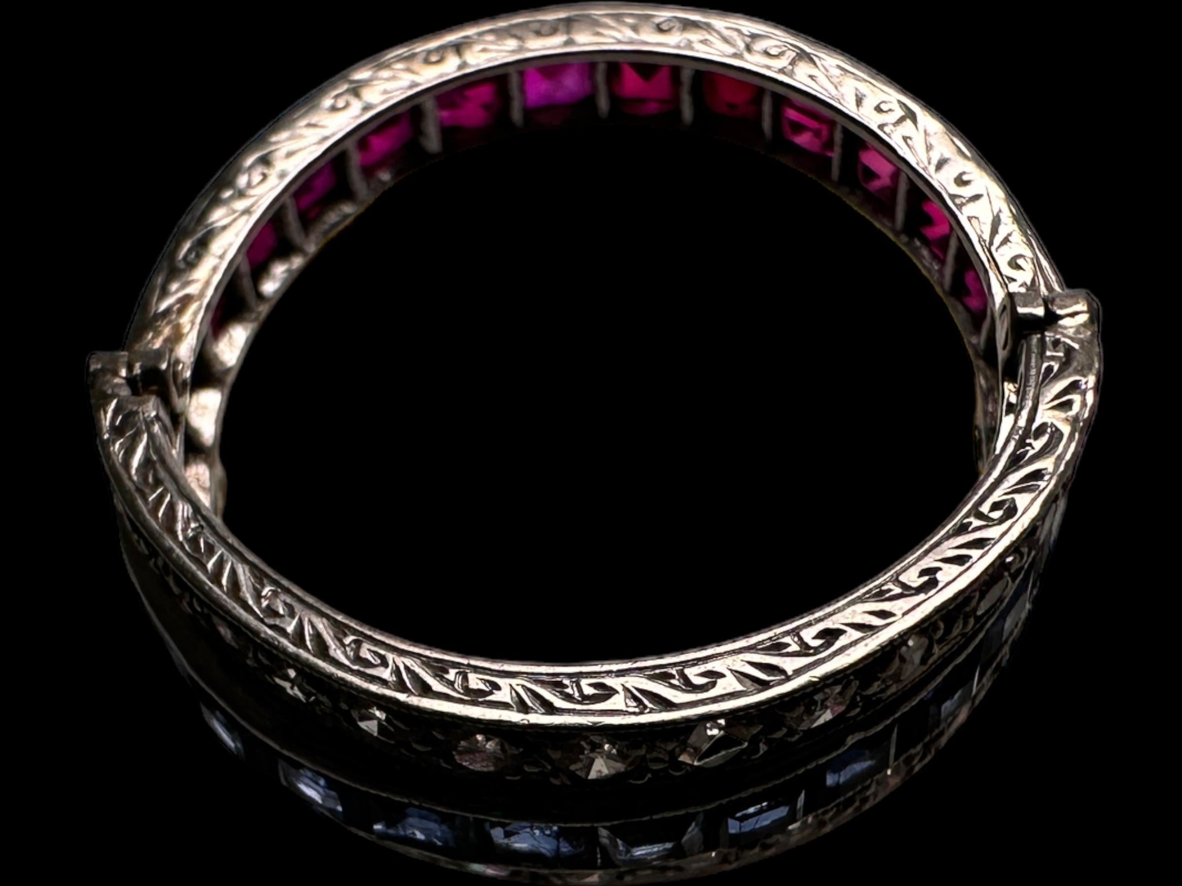 Art Deco Diamond Ruby and Sapphire Night and Day Ring