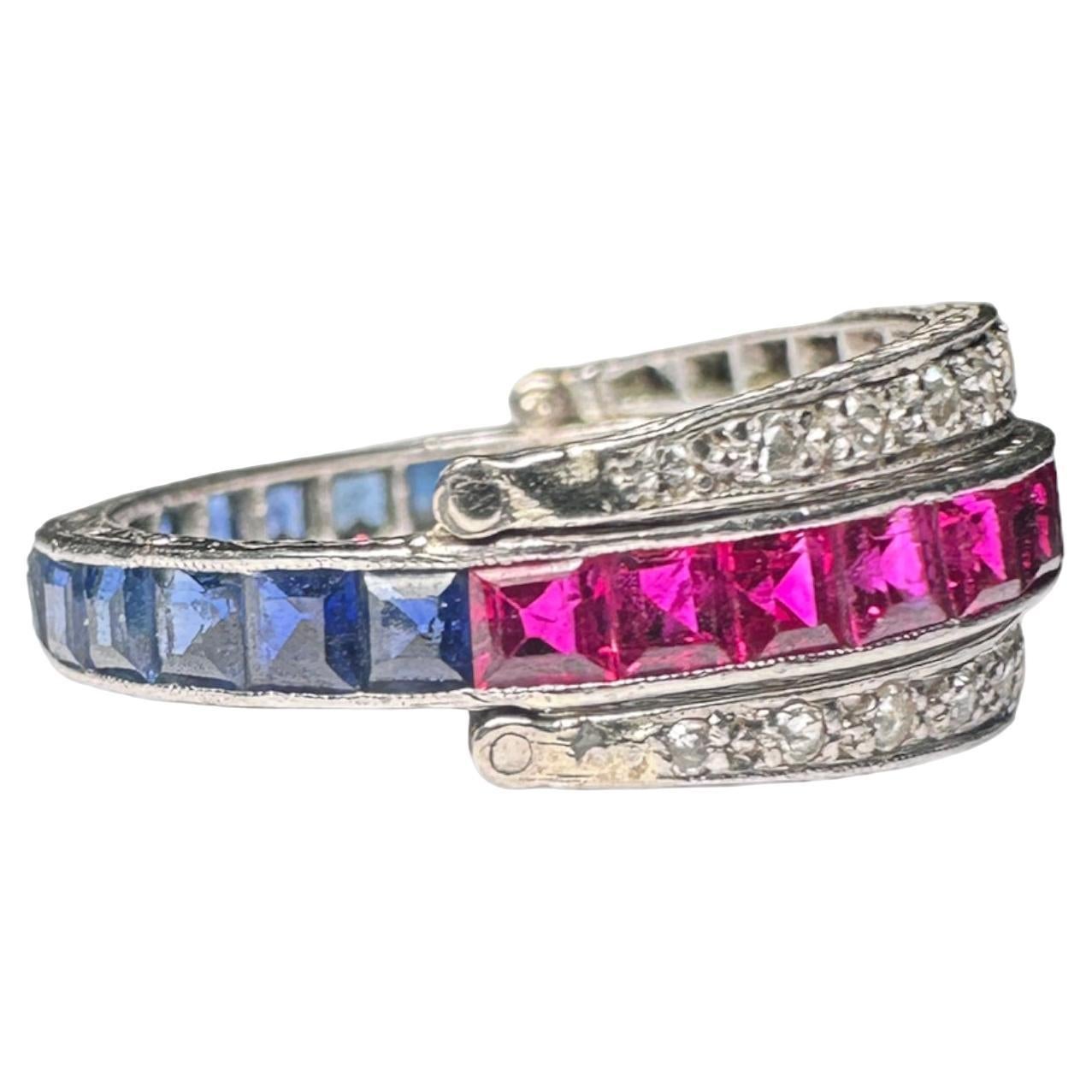 Diamond Ruby and Sapphire Night and Day Ring