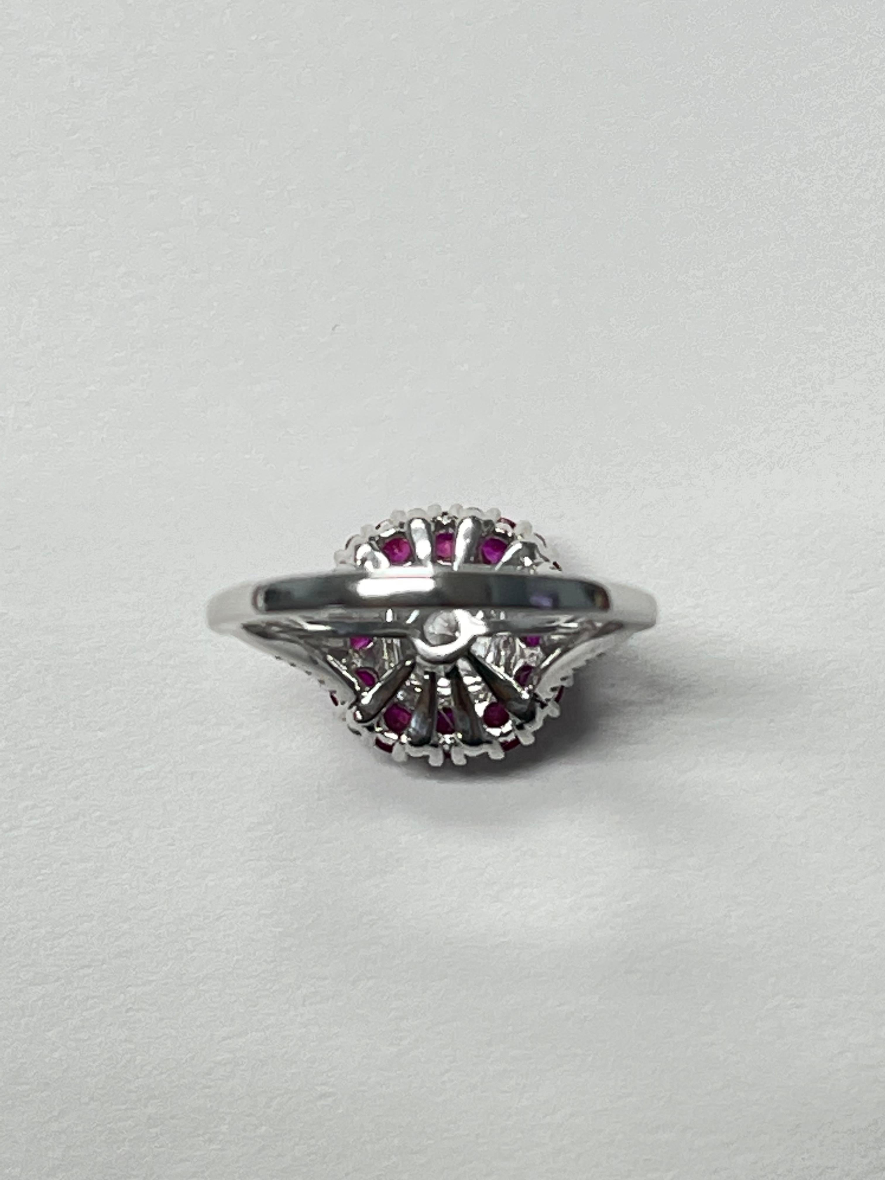 Diamond, Ruby and White Sapphire Engagement Ring in 18k White Gold For Sale 3