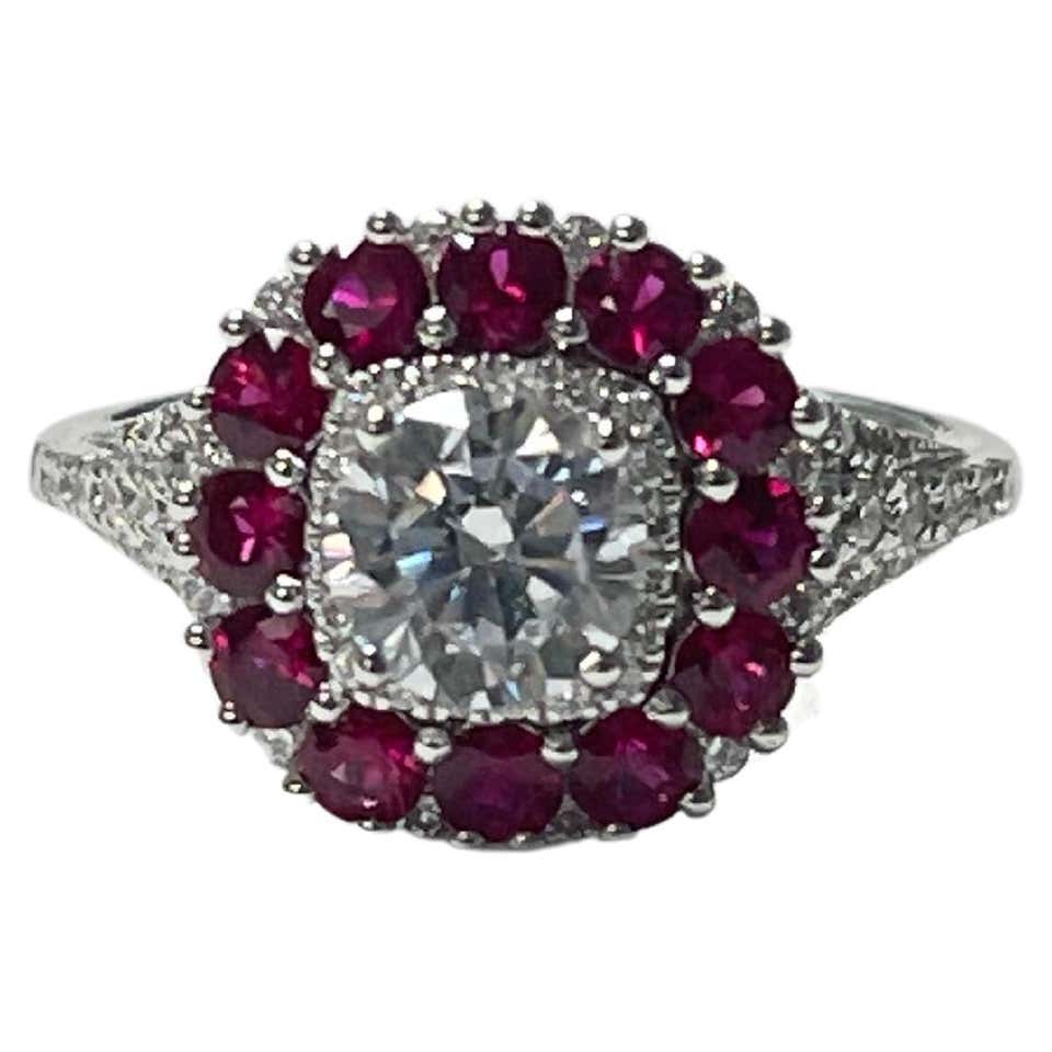 Ruby and Diamond Art Deco Style Octagon Engagement Ring in 18K White ...