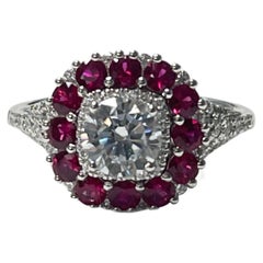 Diamond, Ruby and White Sapphire Engagement Ring in 18k White Gold
