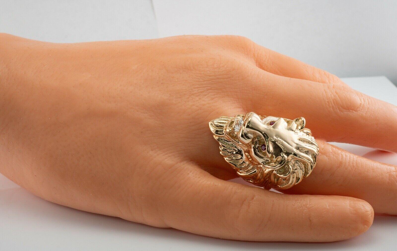Diamond Ruby Animal Lion Ring 14K Gold Cocktail Vintage For Sale 3